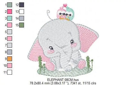 Elephant embroidery designs - Animal embroidery design machine embroidery pattern - Baby girl embroidery file - elephant with bird flowers Marcia Embroidery