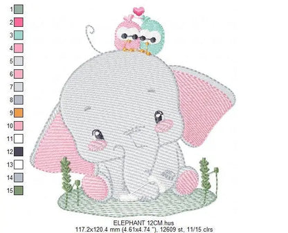 Elephant embroidery designs - Animal embroidery design machine embroidery pattern - Baby girl embroidery file - elephant with bird flowers Marcia Embroidery