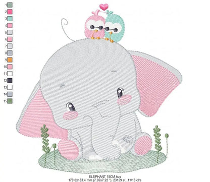 Elephant embroidery designs - Animal embroidery design machine embroidery pattern - Baby girl embroidery file - elephant with bird flowers Marcia Embroidery