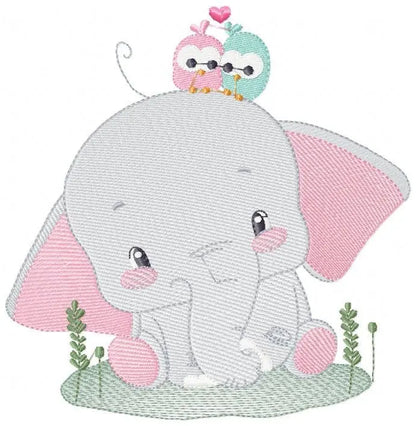 Elephant embroidery designs - Animal embroidery design machine embroidery pattern - Baby girl embroidery file - elephant with bird flowers Marcia Embroidery
