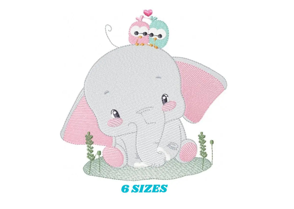 Elephant embroidery designs - Animal embroidery design machine embroidery pattern - Baby girl embroidery file - elephant with bird flowers Marcia Embroidery