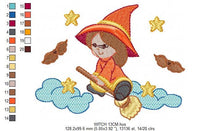 Cargar imagen en el visor de la galería, Witch embroidery designs - Halloween embroidery design machine embroidery pattern - instant download - baby girl embroidery Witch broom sky
