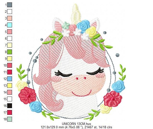 Unicorn with flowers embroidery designs - Sleeping Unicorn with Flower Frame machine embroidery pattern - Baby Girl file - Instant download
