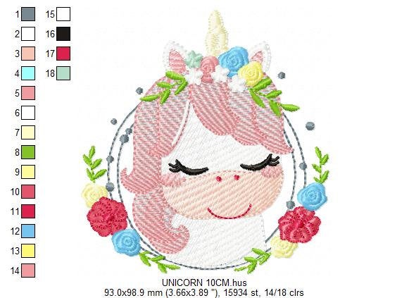 Unicorn with flowers embroidery designs - Sleeping Unicorn with Flower Frame machine embroidery pattern - Baby Girl file - Instant download