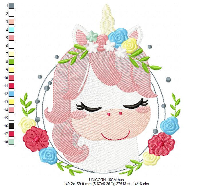 Unicorn with flowers embroidery designs - Sleeping Unicorn with Flower Frame machine embroidery pattern - Baby Girl file - Instant download