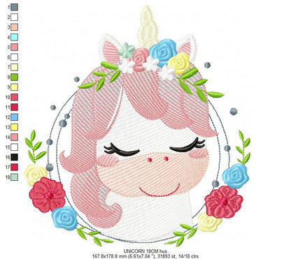 Unicorn with flowers embroidery designs - Sleeping Unicorn with Flower Frame machine embroidery pattern - Baby Girl file - Instant download