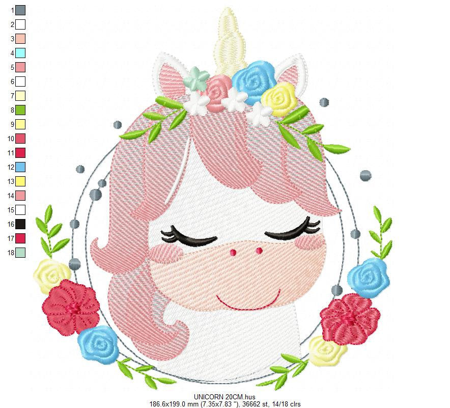 Unicorn with flowers embroidery designs - Sleeping Unicorn with Flower Frame machine embroidery pattern - Baby Girl file - Instant download