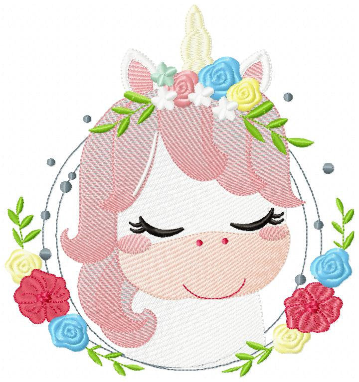 Unicorn with flowers embroidery designs - Sleeping Unicorn with Flower Frame machine embroidery pattern - Baby Girl file - Instant download