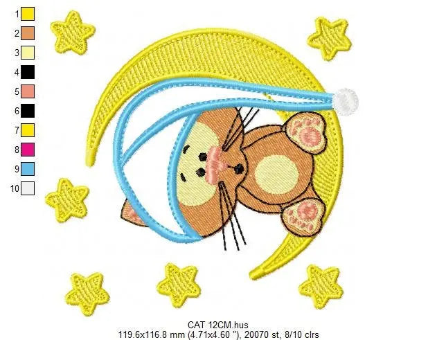 Cat embroidery designs - Moon embroidery design machine embroidery pattern - Cat applique design - Baby boy embroidery file digital file Marcia Embroidery