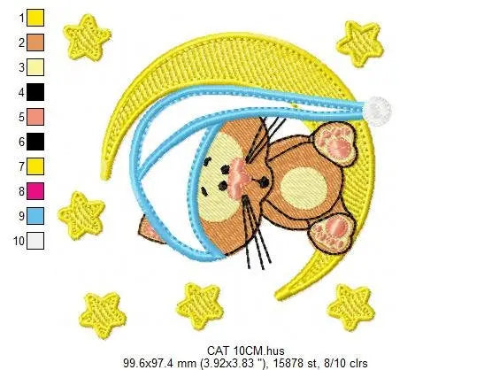 Cat embroidery designs - Moon embroidery design machine embroidery pattern - Cat applique design - Baby boy embroidery file digital file Marcia Embroidery