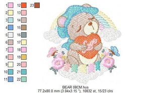 Bear embroidery designs - Rainbow embroidery design machine embroidery pattern - Baby girl embroidery file - Bear with rainbow and cloud