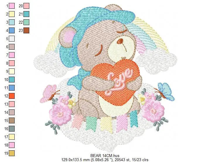 Bear embroidery designs - Rainbow embroidery design machine embroidery pattern - Baby girl embroidery file - Bear with rainbow and cloud Marcia Embroidery