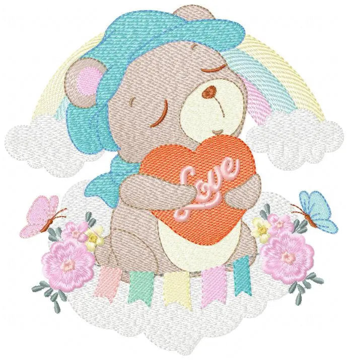 Bear embroidery designs - Rainbow embroidery design machine embroidery pattern - Baby girl embroidery file - Bear with rainbow and cloud Marcia Embroidery