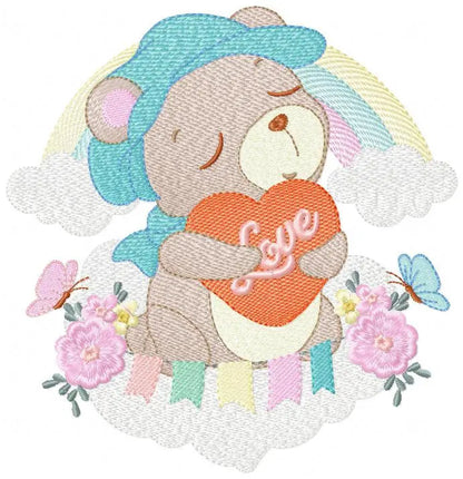 Bear embroidery designs - Rainbow embroidery design machine embroidery pattern - Baby girl embroidery file - Bear with rainbow and cloud Marcia Embroidery