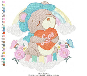 Bear embroidery designs - Rainbow embroidery design machine embroidery pattern - Baby girl embroidery file - Bear with rainbow and cloud