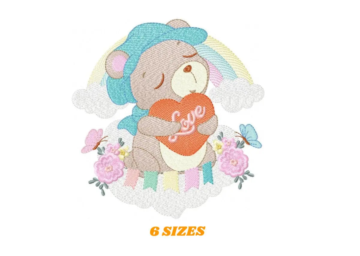 Bear embroidery designs - Rainbow embroidery design machine embroidery pattern - Baby girl embroidery file - Bear with rainbow and cloud Marcia Embroidery