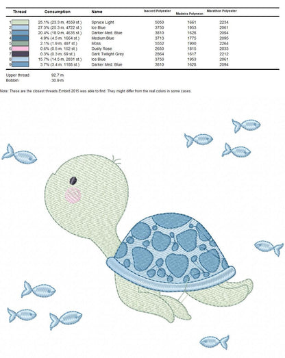 Turtle embroidery design - Ocean animal embroidery designs machine embroidery pattern - Baby boy embroidery - Sea fish embroidery download