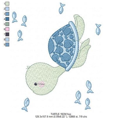 Turtle embroidery design - Ocean animal embroidery designs machine embroidery pattern - Baby boy embroidery - Sea fish embroidery download