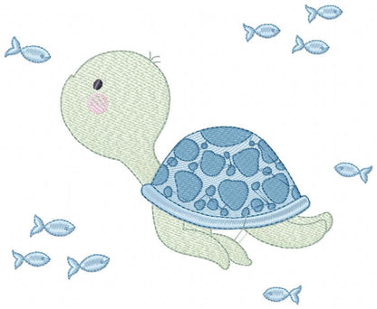 Turtle embroidery design - Ocean animal embroidery designs machine embroidery pattern - Baby boy embroidery - Sea fish embroidery download