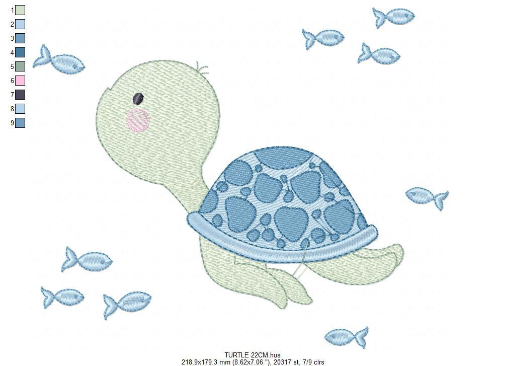 Turtle embroidery design - Ocean animal embroidery designs machine embroidery pattern - Baby boy embroidery - Sea fish embroidery download
