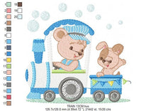 Cargar imagen en el visor de la galería, Bear with train embroidery designs - Bear embroidery design machine embroidery pattern - Baby boy embroidery file - instant download train
