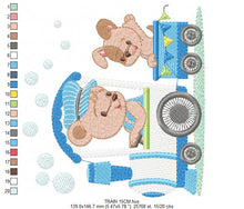 Cargar imagen en el visor de la galería, Bear with train embroidery designs - Bear embroidery design machine embroidery pattern - Baby boy embroidery file - instant download train
