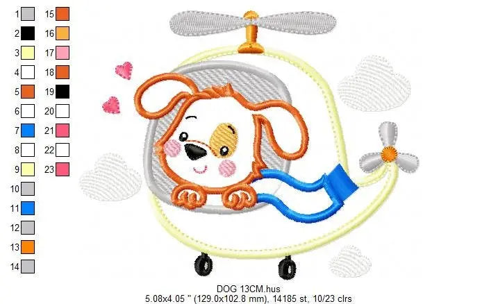 Dog embroidery designs - Helicopter embroidery design machine embroidery pattern - Animal embroidery file - helicopter applique design boy Marcia Embroidery