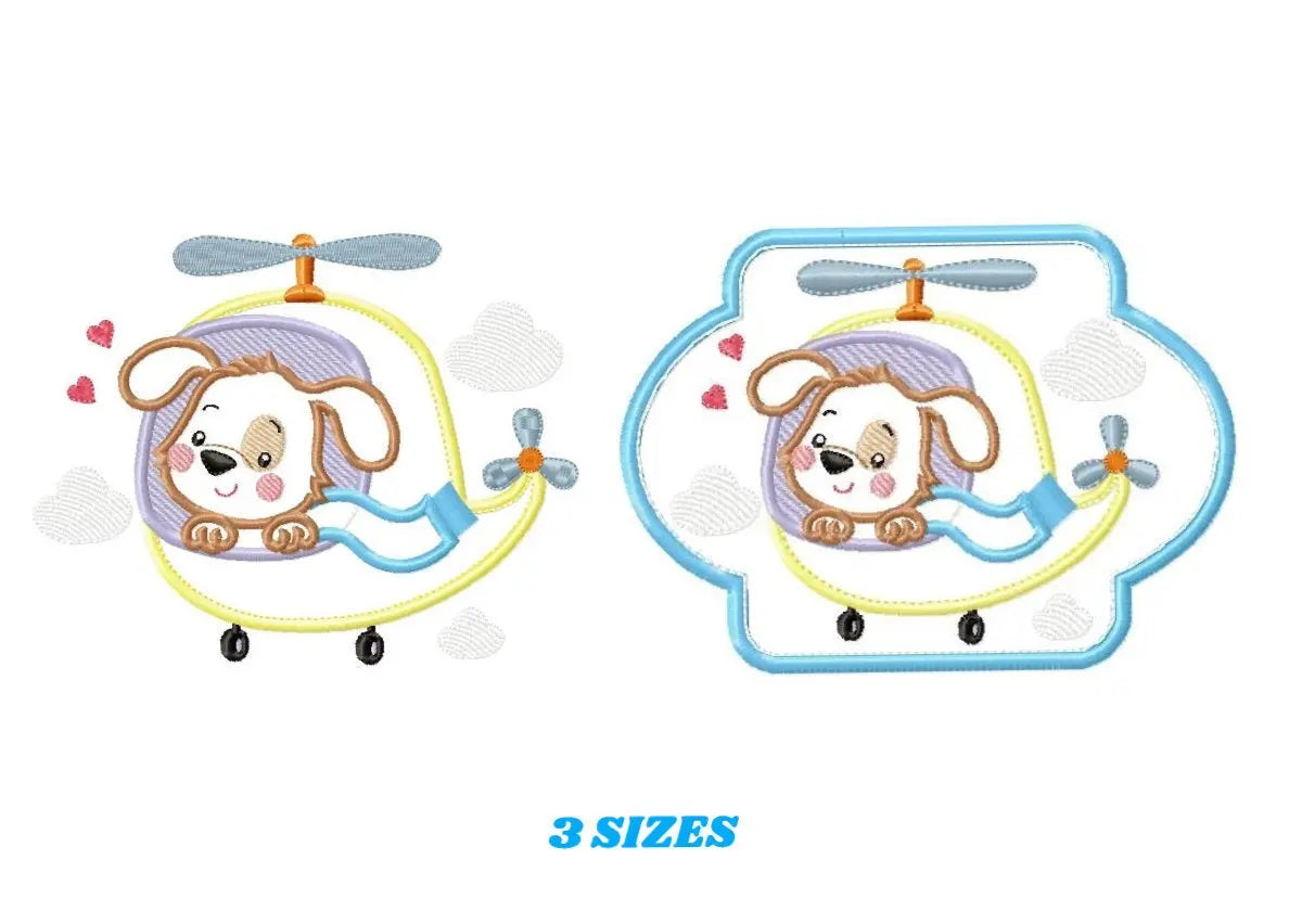 Dog embroidery designs - Helicopter embroidery design machine embroidery pattern - Animal embroidery file - helicopter applique design boy Marcia Embroidery