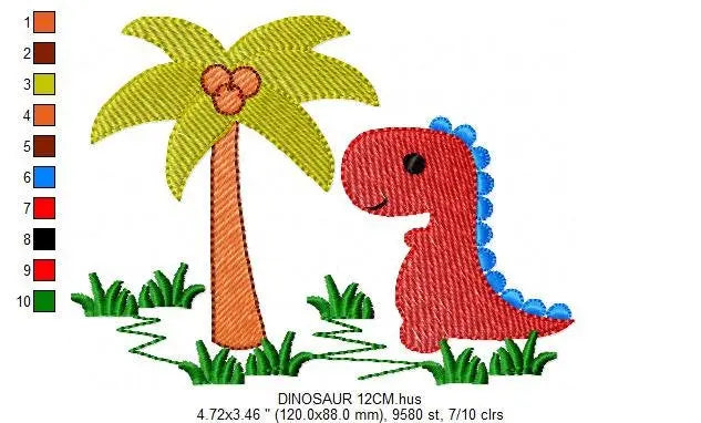 Dinosaur embroidery designs - Dino embroidery design machine embroidery pattern - T Rex with coconut tree Design - Instant download pes jef Marcia Embroidery