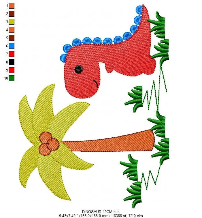 Dinosaur embroidery designs - Dino embroidery design machine embroidery pattern - T Rex with coconut tree Design - Instant download pes jef Marcia Embroidery