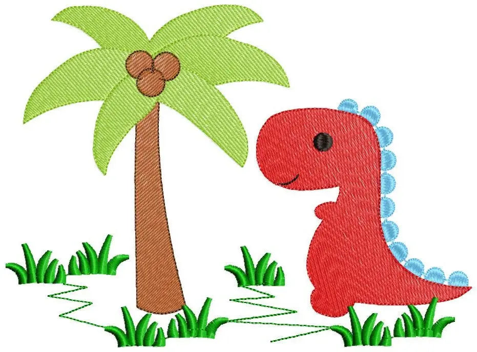 Dinosaur embroidery designs - Dino embroidery design machine embroidery pattern - T Rex with coconut tree Design - Instant download pes jef Marcia Embroidery
