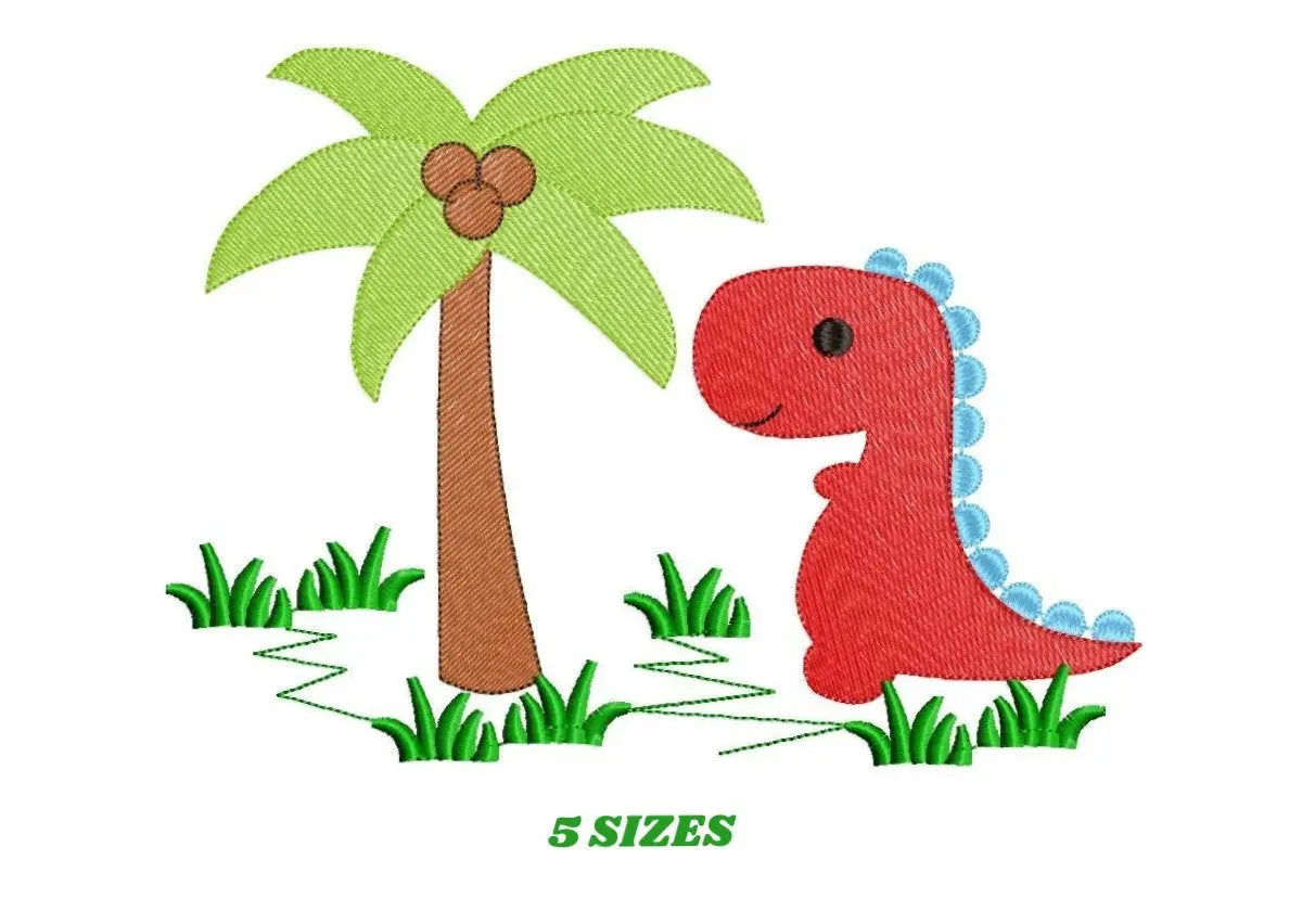 Dinosaur embroidery designs - Dino embroidery design machine embroidery pattern - T Rex with coconut tree Design - Instant download pes jef Marcia Embroidery