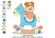 Laden Sie das Bild in den Galerie-Viewer, Toy Horse embroidery design - Boy embroidery designs machine embroidery pattern - Baby embroidery file - Horse with dog digital file
