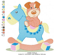 Laden Sie das Bild in den Galerie-Viewer, Toy Horse embroidery design - Boy embroidery designs machine embroidery pattern - Baby embroidery file - Horse with dog digital file
