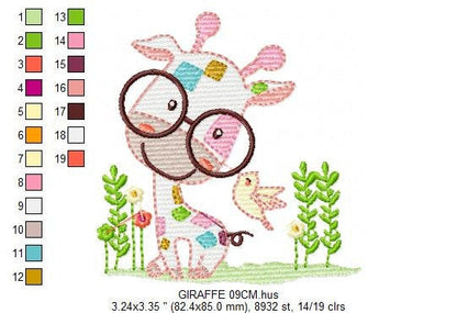 Giraffe embroidery design - Animal embroidery designs machine embroidery pattern - Baby girl embroidery file - Giraffe with glasses download