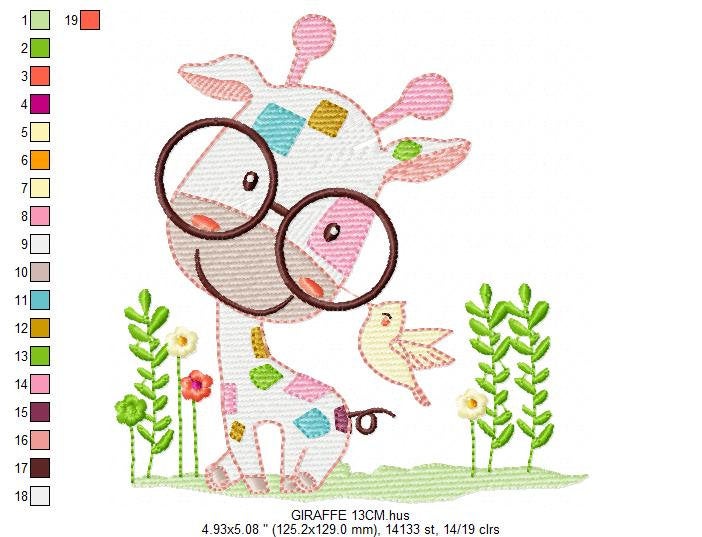 Giraffe embroidery design - Animal embroidery designs machine embroidery pattern - Baby girl embroidery file - Giraffe with glasses download