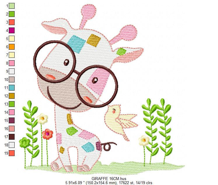 Giraffe embroidery design - Animal embroidery designs machine embroidery pattern - Baby girl embroidery file - Giraffe with glasses download