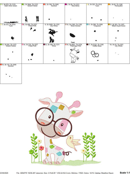 Giraffe embroidery design - Animal embroidery designs machine embroidery pattern - Baby girl embroidery file - Giraffe with glasses download