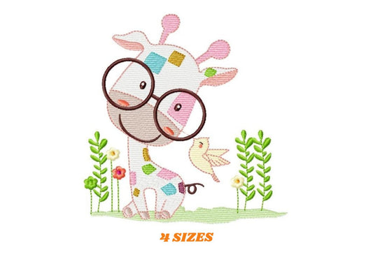 Giraffe embroidery design - Animal embroidery designs machine embroidery pattern - Baby girl embroidery file - Giraffe with glasses download