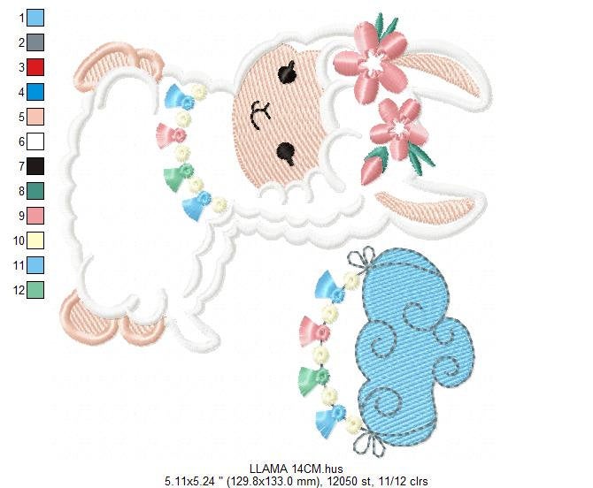 Llama with flowers embroidery design - Mexican cactus machine embroidery pattern - Mexican llama applique design - Instant download pes jef