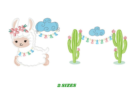 Llama with flowers embroidery design - Mexican cactus machine embroidery pattern - Mexican llama applique design - Instant download pes jef