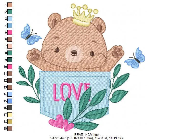 Bear embroidery designs - Teddy embroidery design machine embroidery pattern - Baby Boy embroidery file - instant download bear in a pocket Marcia Embroidery