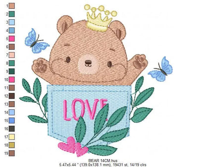 Bear embroidery designs - Teddy embroidery design machine embroidery pattern - Baby Boy embroidery file - instant download bear in a pocket Marcia Embroidery