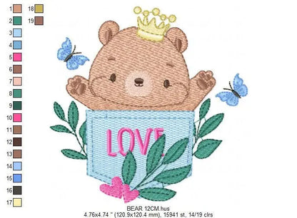 Bear embroidery designs - Teddy embroidery design machine embroidery pattern - Baby Boy embroidery file - instant download bear in a pocket Marcia Embroidery