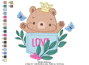 Bear embroidery designs - Teddy embroidery design machine embroidery pattern - Baby Boy embroidery file - instant download bear in a pocket