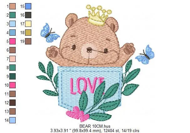 Bear embroidery designs - Teddy embroidery design machine embroidery pattern - Baby Boy embroidery file - instant download bear in a pocket Marcia Embroidery