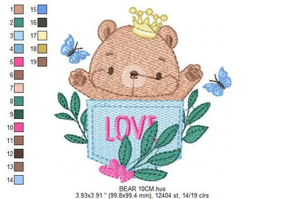 Bear embroidery designs - Teddy embroidery design machine embroidery pattern - Baby Boy embroidery file - instant download bear in a pocket Marcia Embroidery