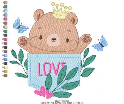 Bear embroidery designs - Teddy embroidery design machine embroidery pattern - Baby Boy embroidery file - instant download bear in a pocket Marcia Embroidery