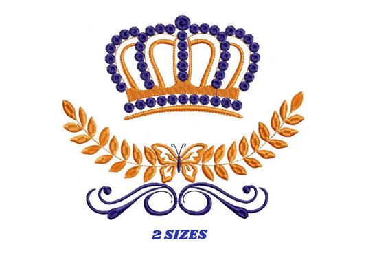 Crown embroidery designs - Laurel Wreath with Crown embroidery design machine embroidery pattern - baby boy embroidery file crown design Marcia Embroidery
