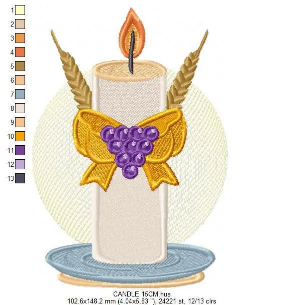 Eucharist embroidery designs - Candle embroidery design machine embroidery pattern - Catholic embroidery file - Grape Bread Wheat church Marcia Embroidery